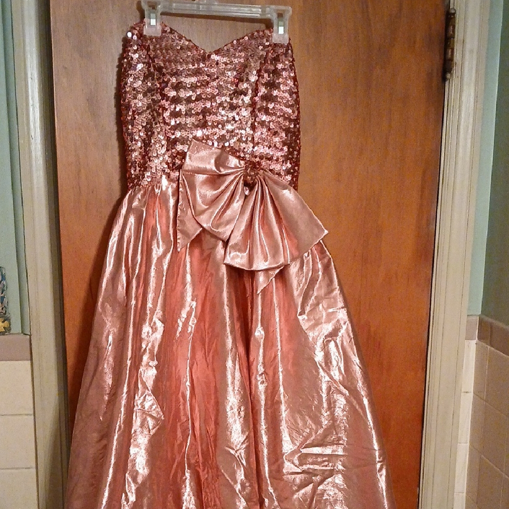 Vintage Metallic Pink Sequin Prom Dress